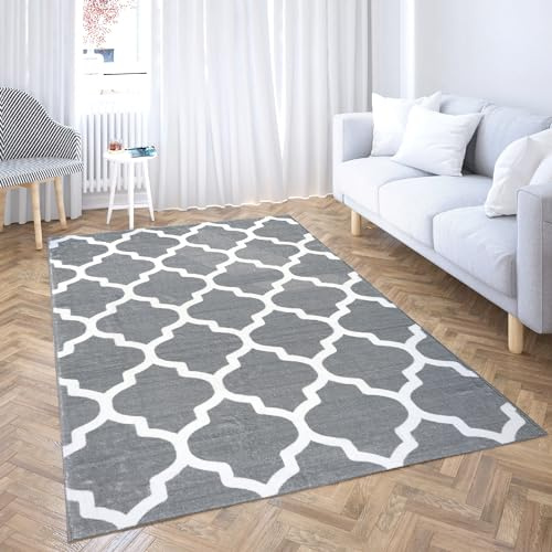 Comart - Tappeto Shedir - Pelo Corto Morbido - 60x120 cm - Grigio Decoro Bianco
