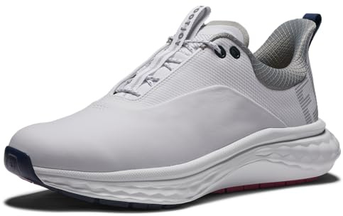 FootJoy Zapatos de Golf FJ Quantum de Cuero Impermeables sin Pinchos para Hombre, Blanco, Azul, Rosa, 42.5 EU