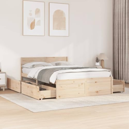 vidaXL Giroletto con Cassetti 140x190 cm in Legno Massello di Pino, giroletto con cassetti, arredo camera da letto, letto contenitore