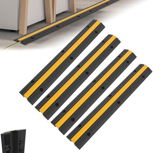 Froadp Lot de 4 passerelles de câbles 100 x 15 x 3 cm, fond en caoutchouc, protection contre les débordements jusqu'à 8 tonnes, cache-câbles pour l'extérieur, connectables modulaires, pour ateliers,