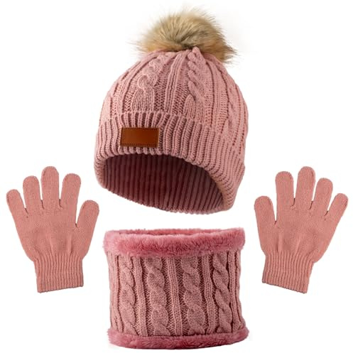 MUNSKT Lot de 3 bonnets chauds d'hiver pour enfants de 1 à 5 ans, garçons et filles,ensemble d'accessoires d'hiver de sports de plein air,ensemble thermique tricoté épais et chaud
