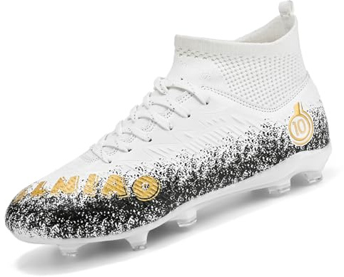 Unitysow Football Boots Men's Astro Turf Trainers Outdoor Football Shoes Kids Teenager Professional Athletics Soccer Shoes Sneakers,White 1,2 UK