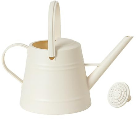 Annaffiatoio decorativo da giardino da 3.8 L, manico curvo a bocca lunga, smerigliato, grande capacità, contenitore portatile per interni e patio, beige moderno (bianco, 38 x 30 cm)
