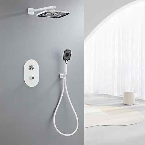 XCHSXYL Mitigeur thermostatique encastré, mitigeur de Douche encastré Blanc, pommeau de Douche rectangulaire, 3 Modes, Blanc-B, bifonctionnel