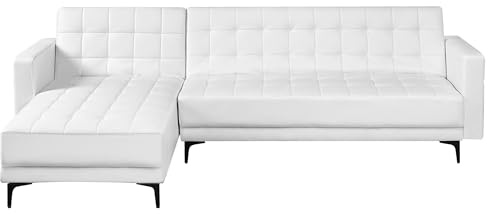 Beliani Canapé d'angle à Droite Moderne en Cuir PU Synthétique Similicuir Capitonné Modulable 4 Places Blanc Aberdeen