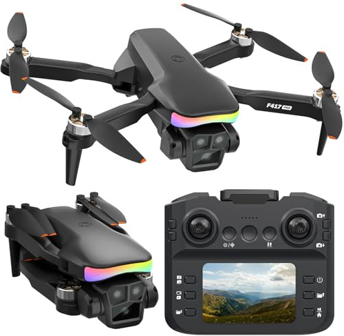 Fakjank F417PRO Drone with Camera 1080P for Adults Kids, Beginner Drone with Screen, Adult Drone with 90° Lens, LED Lights, Optical Flow, Modular Battery, One Key Start, 3D Flips, Portable Case