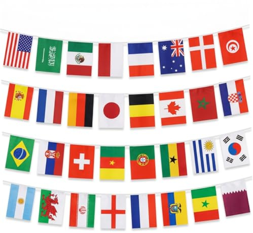 Flaggen der Welt, 32, 81 Fuß lang, Bannergirlande mit 32 Länderflaggen für Partydekorationen rund um die Welt, 5, 51 x 8, 27 Zoll