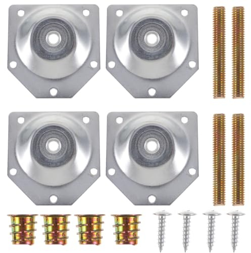 DOITOOL 4 Piezas Placas de Montaje de Inclinada de 14 Grados Muebles Placas de fijación de la Soportes T-Placa M8 Patas de sofá con Pernos de suspensión, convertidores, Tornillos