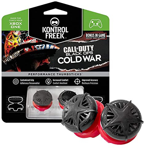 KontrolFreek Call of Duty: Black Ops Cold War para Xbox One y Xbox Series X/S | Performance Thumbsticks | 2 Alturas elevadas, convexo | Negro/Rojo.