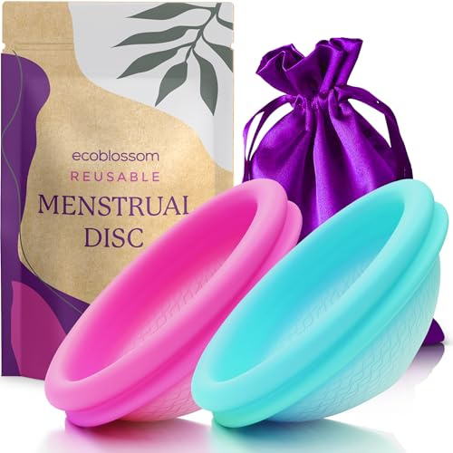 Ecoblossom Dischi mestruali riutilizzabili a prova di perdite - Silicone di grado medicale, sostenibile, ecologico. Confezione da 2 dischetti mestruali grandi, capacità 68 ml
