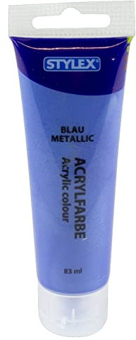Stylex 28766 - Acryl-Farbe Blau Metallic, 83 ml Tube, matte Malfarbe auf Wasserbasis zum Malen und Basteln, für viele Untergründe geeignet, hochpigmentiert und wasserfest
