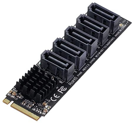 ChenYang 5 Ports M.2 auf SATA Adapter, M Key NVME 1 auf 5 SATA 3.0 Port Erweiterungskarte mit JMB585 Chip/LED Anzeige