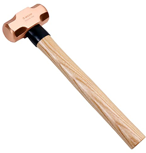 WEDO Fäustel,Vorschlaghammer aus Kupfer mit Holzgriff, langer gerader Griff, 30,5 cm Länge, 500g,für Gartenarbeit, Bauwesen