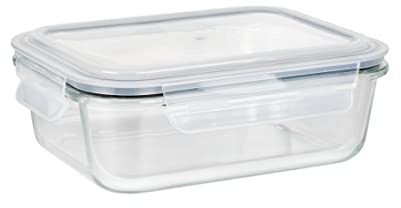 WENKO Glas Frischhaltedose Pacu 1 L, auslaufsichere aus Glas mit Deckel, Silikon-Dichtung zur luftdichten Aufbewahrung im Kühlschrank, platzsparend stapelbar, 21x7,5x15 cm, Transparent, 55043100