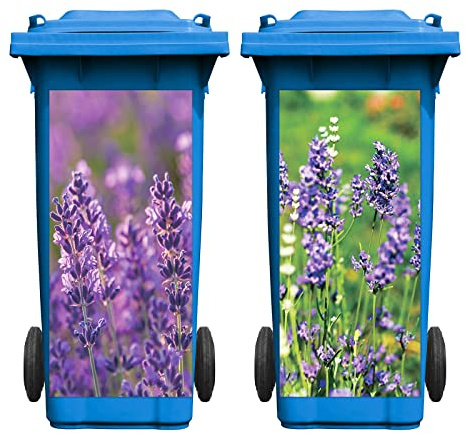 Nezyo 2 Sheets Wheelie Bin Stickers, Lavender Flower Dustbin Sticker Decorative Self Adhesive Waterproof Large Floral Bin Decal for Dustbin Fridge Wall Indoor Outdoor Home Decor, 14. 37 x 30. 71 Inch