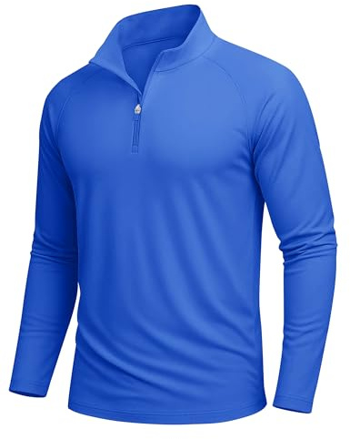 MAGCOMSEN Camiseta Manga Larga Hombre Deporte con Cremallera 1/4, Protección UPF 50+, Secado Rápido, Camiseta Funcional Running