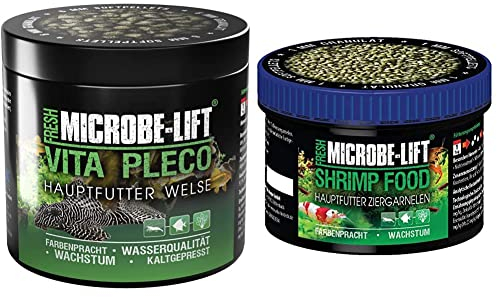 MICROBE-LIFT® - Vita Pleco | Granulat Welsfutter für Süßwasser Aquarium | fördert Farbenpracht und Wachstum vom Wels | 250ml & Shrimp Gran - Alleinfutter für Garnelen in jedem Süßwasser Aquarium