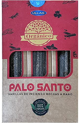 ULLAS Incienso Orgánico - Fragancia Palo Santo - Varillas de Incienso Hechas a Mano - 100% Natural - 25g x 12 = 300g