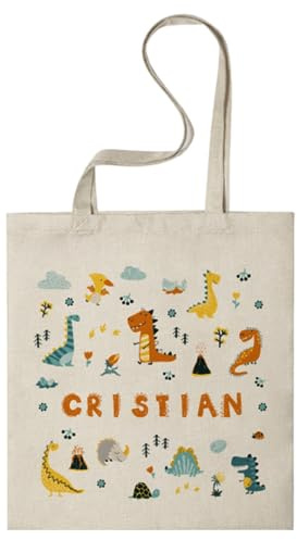 CUAC REVOLUTION Tote Bag Personalizada Diseño Dinosaurio Asas Largas - Bolsa Reutilizable, Ligera, Resistente y Suave Multiusos