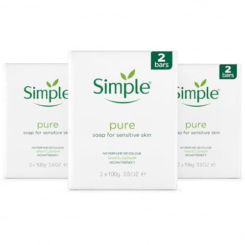 Simple Pure Soap for Sensitive Skin, 2 x 100g | Gentle Cleanser with No Perfume or Colour | Vegan-Friendly Soap Bars for Dry, Sensitive Skin Care