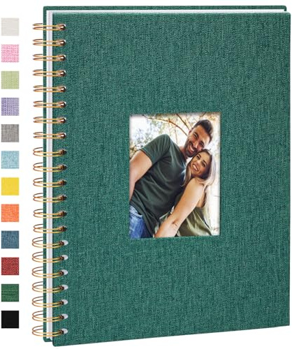 Vienrose Album Fotografico in Lino, 20,5 x 28 cm Libro dei Ricordi con 80 Pagine Bianche Fai Da Te per Viaggi Famiglia Matrimonio Natale, Verde scuro