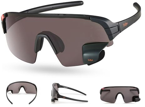 TriEye Cycling Glasses with Rear-view Mirror for Men & Women - UV-400 Sports Sunglasses Cycling Goggles - Durable and Lightweight (Smoke Grey)