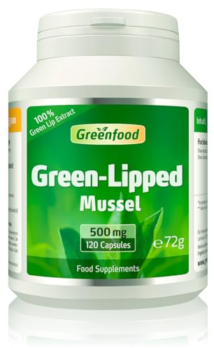 Green-lipped Mussel, 500 mg, high-dose Extract, 120 Capsules - Without Artificial additives. Without Genetic Engineering. Capsule Made of Cellulose.