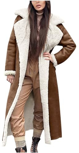 Winter Coats for Women UK Sale Clearance Faux Suede Shearling Lapel Coat Thermal Sherpa Fleece Lined Long Peacoats Sheepskin Buckle Jacket Warm Plush Overcoat Moto Bomber Jacket Leather Coat Outerwear