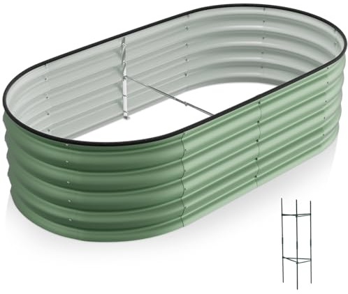Warmiehomy 160x80x42cm Extra Large Raised Beds for Garden, Metal Planter Box Outdoor with Reinforced Rods, Rounded Galvanised Bottomless Raised Beds for Vegetables, Flowers and Herbs, Green
