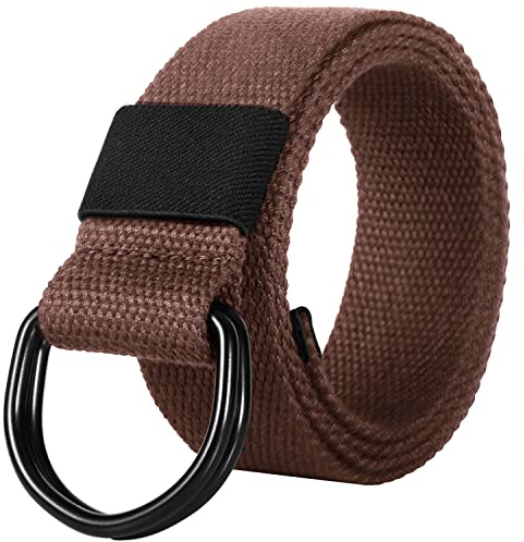 ITIEZY Cinturón de Lona Hombre, 2 Paquetes Cinturones Militar Ajustable Todo-Fósforo con Hebilla de Anillo en D Negro para Hombres Mujeres