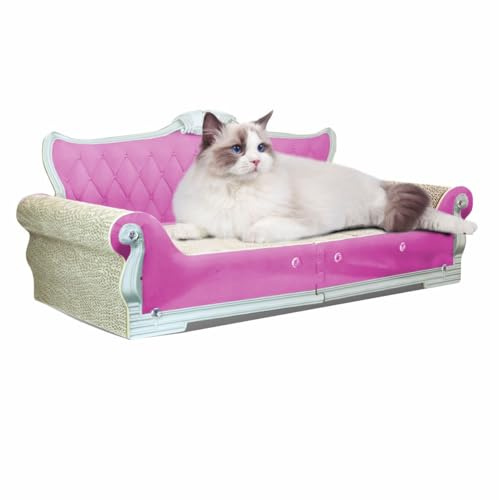 myyAA Sofa Shaped Cat Scratching Boards,Cat Scratcher Couch,Extra Large Cat Scratcher Bed 27.5inch for Large Cats Multi-Cats with Catnip(Pink)