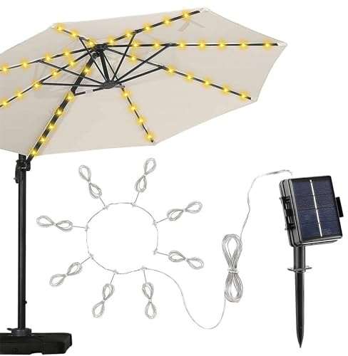 Parasol Lights | Patio Umbrella Light | Waterproof Parasol Lamp Chain | Umbrella Pole Solar Lights | LED Parasol String Light | with 104 LEDs, 8 Modes | for Outdoor Garden Decor