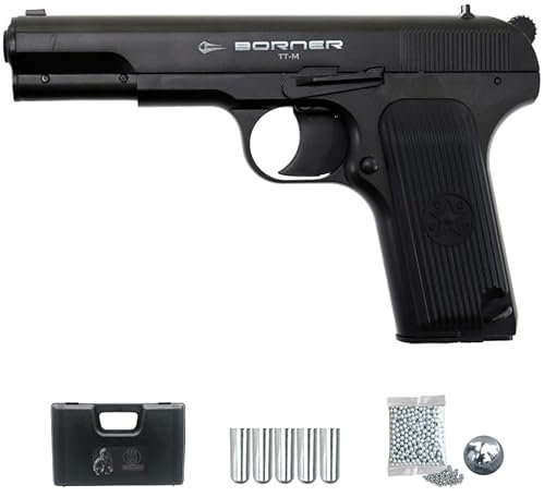 Borner TT Full Metal (4,5mm) | Pack Pistola de balines (Bolas de Acero BB's + maletín + 5 Cargas). Arma de Aire comprimido Calibre 4,5mm
