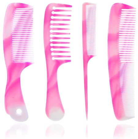 Mabor 4 Pcs Hair Combs for Women Set for Hairstyling and Detangling Wide, Fine, Parting Rat Tail, Hairdressing, Double-Wide Combs for Women and Men Shower Wet Wavy Thick Curly Hair