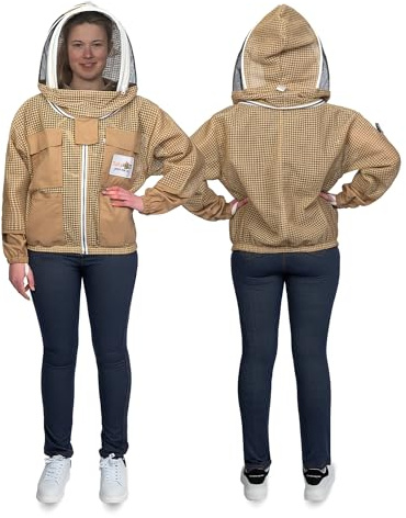 SAFTA Bee Pro 3 Layer Ventilated Beekeeping Jacket, Beekeeper Jacket For Professional Beekeepers, with Fencing Beekeeping Veil, Comfortable, Stingproof Jacket. (Brown, X-Large)