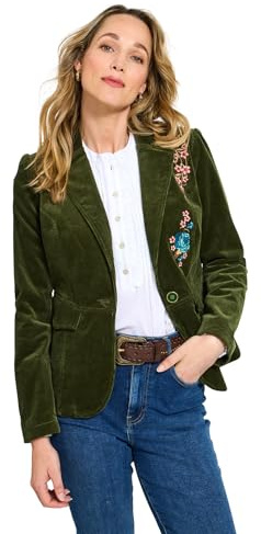 Joe Browns Female Soft Corduroy Embroidered Cord Jacket, Regular, Green, UK 16