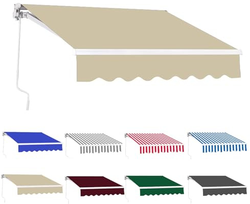 Toldo manual retráctil de 400 x 300 cm, parasol plegable para patio con manivela, marco de aluminio impermeable, resistente a los rayos UV, refugio al aire libre para balcón, patio, restaurante (beige