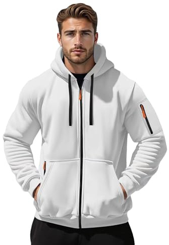 Generico Felpa con Cappuccio e Cerniera Tinta Unita da Uomo Felpe con Tasche e Polsini Elastici Leggera e Funzionale Maglia Semplice Elegante Maglie Casual Pullover Sportiva Hoodie Autunno e Inverno