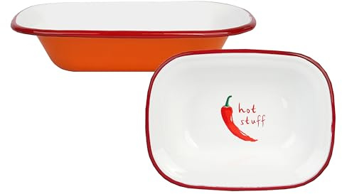 Talking Tables Enamelware Chilli Themed Orange Serving Dish Cake Pan BBQ Sharing Plate Salad or Party Snack Tray Durable Unbreakable Metal Enamel, Tableware, Xmas, Camping, Autumnal 20cm