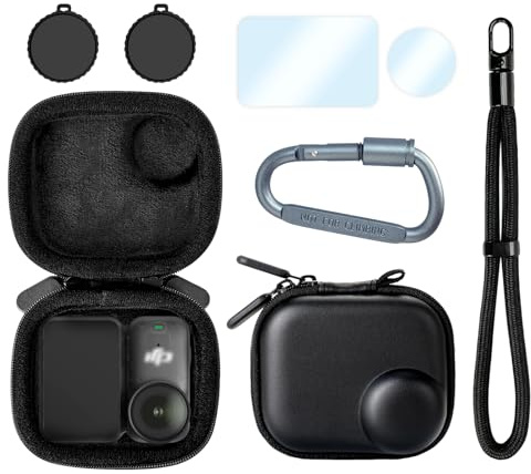 Aurivor Bärväska för DJI Osmo Nano-kamera, DJI Nano-tillbehör med bärbar hård blixtlåsväska, karbinhake, handledsrem, skärm och linsskyddsfilm, 2 st gummilinsskydd