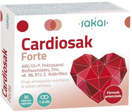 Cardiosak Forte SAKAI | Ajo Negro ABG10+® 250 mg con Vitaminas B6, B12, E, Zinc y Ácido Fólico | Apoyo al Colesterol y Bienestar Cardiovascular | 30 Cápsulas