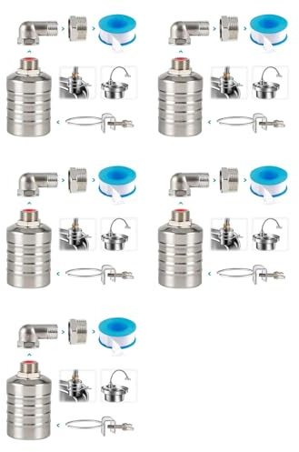 Tacdas 5X Valvola A Galleggiante,Valvola A Galleggiante per Acqua 1/2 A 3/4 Pollici,Valvola A Galleggiante per Controllo Livello Acqua Completamente Automatica In Acciaio Inossidabile 304