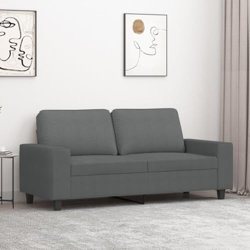 Kaloriko Sofá de 2 plazas de tela gris oscuro con estructura de metal resistente, ancho de asiento de 140 cm, cómodo conjunto de tapicería para salón, oficina, habitación de invitados, diseño acogedor