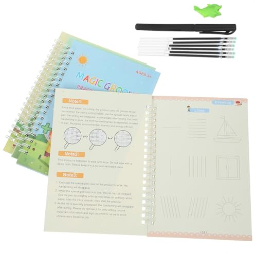 USHOBE Cahier D'exercices de Calligraphie Rainures, Papier Cartonné Solide Réutilisable Pratique de L'écriture Manuscrite pour Garçon et Filles