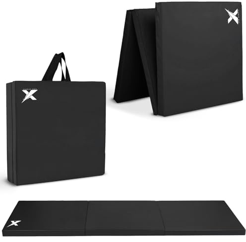 Xn8 Sports Tri-Fold Gymnastics Acro Tumble Mat –6cm Thick & 6Ft Long Foldable Gymnastic Exercise Crash Mats for Kids & Adults Non-Slip PU Leather Folding Gym Mat with Carrying Handles for Yoga Pilates