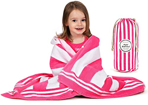 Premium Hooded Beach Towel for Kids Aged 3-10 | Drawstring Carry Bag Included | Size 30x50 | Classic Children's Beach Towels for Girls and Boys | 100% Cotton Kids Beach Towel- Starfish Pink