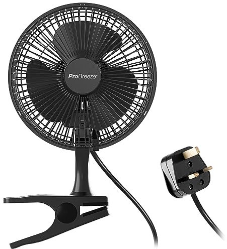 Pro Breeze 6 Inch Clip on Fan with 2 Speeds, Mains Powered, 360° Rotation, Silent with Strong Airflow, Energy Efficient - Mini Plug in, Ideal for Bed, Cot & Desk top