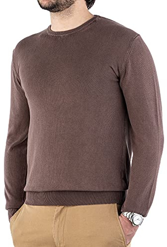Cashmere Zone-Maglione Uomo Girocollo in Puro Cotone Egiziano Artigianalità Italiana e Confort a Manica Lunga (Marrone, XXL)