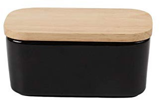 Butter Dish Ceramics Butter Keeper Container with Lid & Seal Ring, Multifunctional Airtight Food Storage Box for Butter Food Storage 16.5 * 9.5 * 7cm (Black)