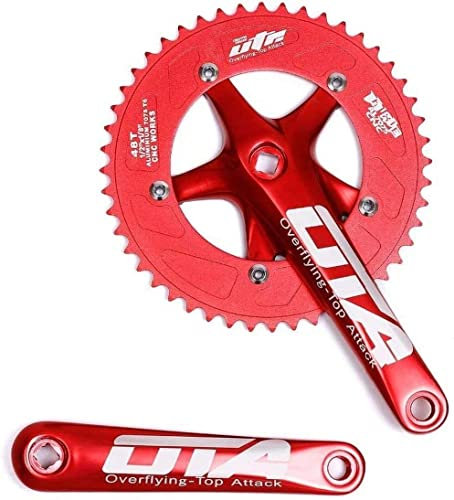 OTA Cykel-vevsats enkelspeed cykel vevsats 48T 170 mm vevarm 130 BCD vikbar cykel vevsats för singlespeed-cykel, järnvägstävlingscykel, fast växel, fixi, Dahon (röd)
